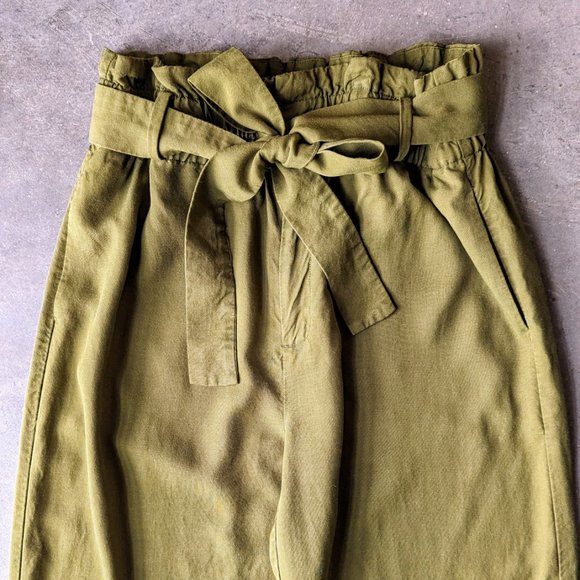 J. Crew Olive Green Drapey Paper Bag Wide Leg Pants size 12 - Picture 3 of 7